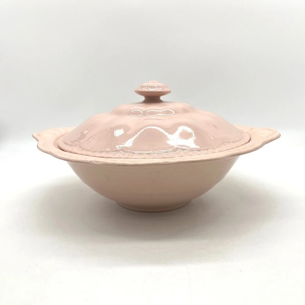Vintage J&G Meakin SOL Rosa Pink Lidded Tureen Scalloped Serving‎ Bowl England